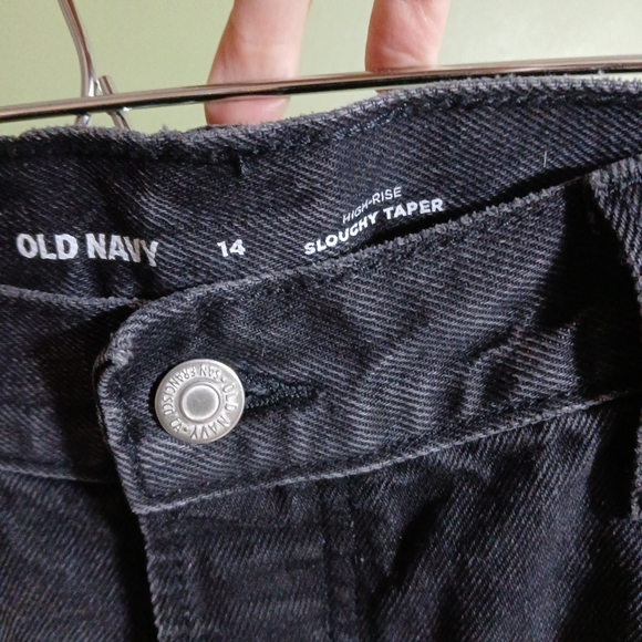 Old Navy High Rise Slouchy Straight Black Denim Jeans Size 14 Button Fly Grunge - Picture 11 of 13